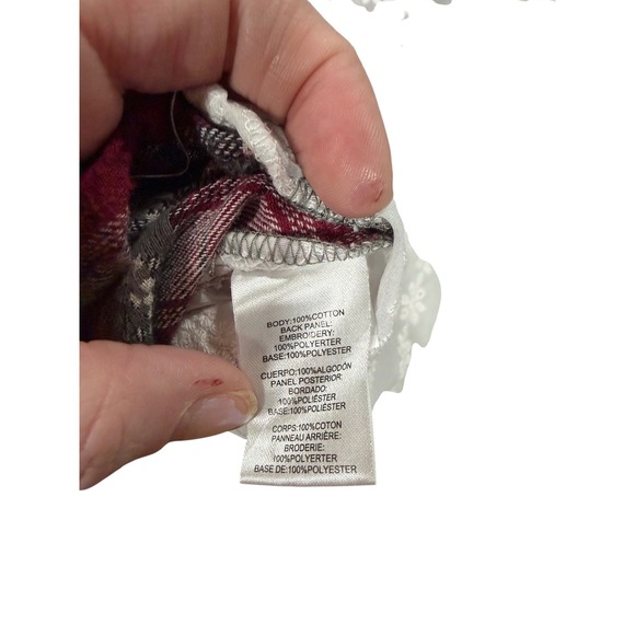 Maddie Red Plaid Flannel Button Down Shirt Lace Back Floral Embroidered Womens S - Picture 7 of 8